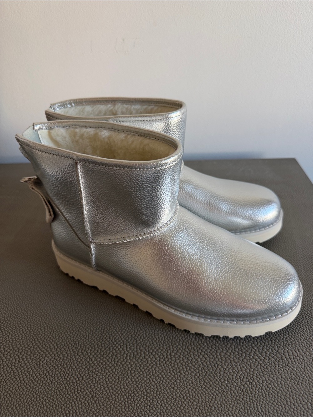 UGG Metallic Silver Short Shearling Boots